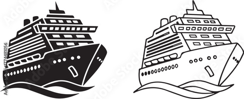 Cruise ship vector icon black and white graphic sailing luxury liner symbol for travel and vacation