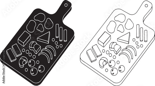 Charcuterie board icon vector outline and silhouette isolated on white background.