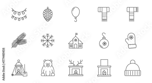Set of Cute Winter Icon Designs for Christmas Decoration