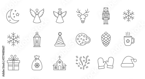 Christmas Line Icons Festive Season Vector Set