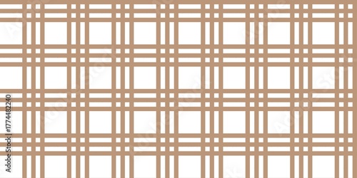 Beige plaid pattern with clean intersecting lines on white background. Seamless checkered pattern background. Seamless gingham pattern background. Cute woven pattern background. 