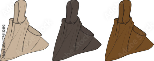 Three different shades of neutral-colored flowing skirts or dresses shown in a row