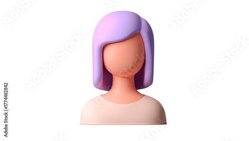 A 3d purple girl icon with purple hair, isolated on transparent background