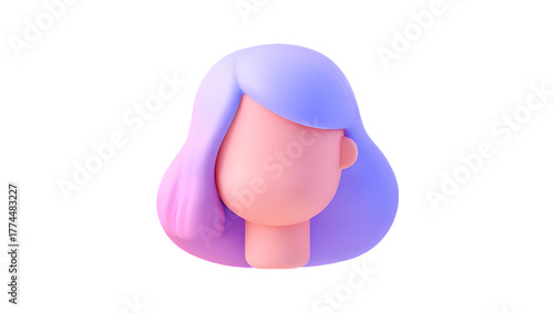 Stylized 3d illustration of a faceless persons head with pastel purple and pink ombre hair, isolated on transparent background