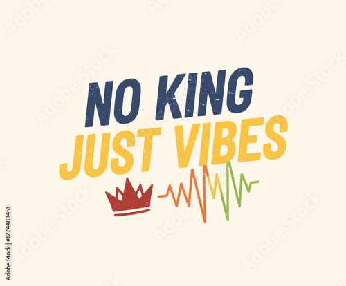 protest slogan featuring a crossed-out crown and the words 'NO KING'. The design symbolizes opposition to authority and political policies