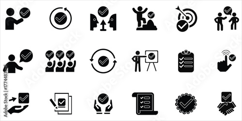 checkmark icons set. check, accept, agree, verified, give permision, complete, selected, approve and more. simple solid vector