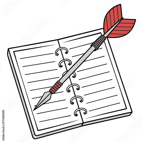 An arrow pierces a blank lined notebook symbolizing a targeted idea or a disruptive thought