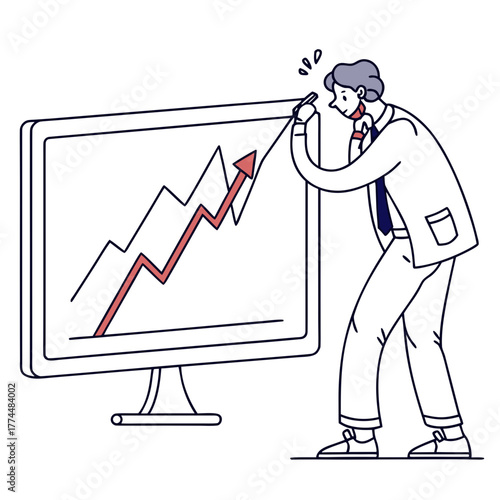 Businessman analyzing upward trending graph on computer screen with a stylus pen