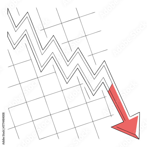 Abstract downward trending graph with a red arrow indicating a sharp decline in performance
