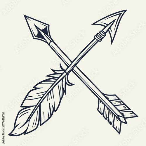 Two stylized crossed arrows with feather fletching a classic symbol of direction and adventure