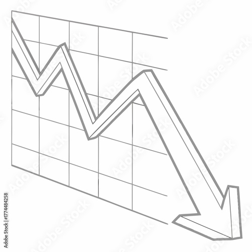 A sharp downward trending line graph with an arrow indicating a significant financial or market decline