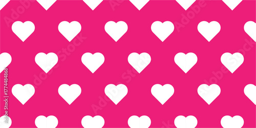 Vibrant hot pink background with a beautiful, seamless pattern of crisp white hearts, ideal for romantic designs and Valentine's Day