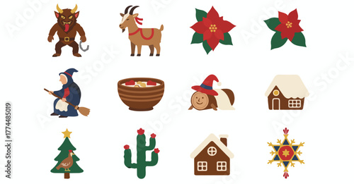 Whimsical Festive Icons Collection For Holiday Design