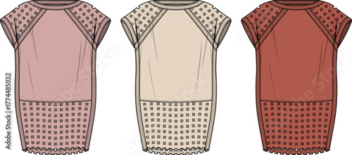 Three Fashionable Tunic Dress Designs with Decorative Yokes and Hemlines