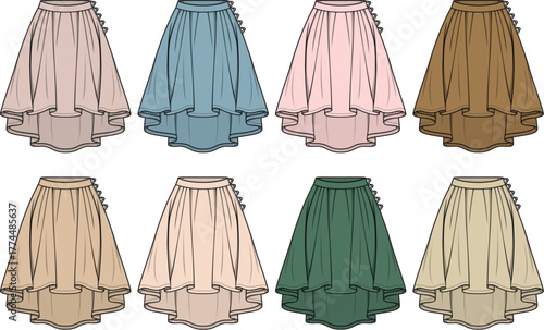 Fashionable High-Low Skirts in Various Colors - Apparel Design