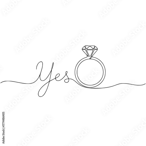 Diamond ring and the word “Yes” fused in one elegant stroke