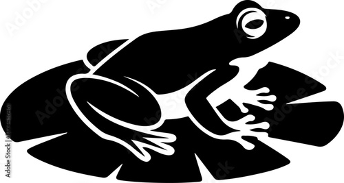 frog sitting on lily pad silhouette vector illustration