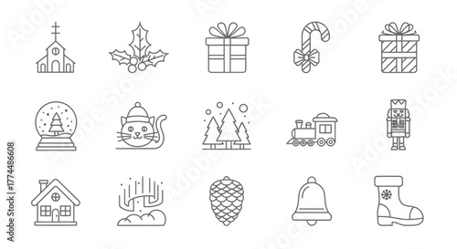 Christmas Icons Festive Vector Set for Holiday Designs