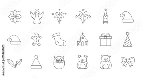 Festive Outlines Christmas & Winter Holiday Icon Set