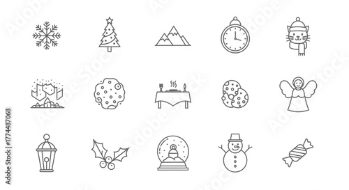 Festive Line Art Icons Christmas, Winter & Holiday Elements