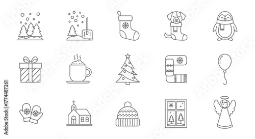 Festive Winter Holiday Icon Set Christmas & New Year Designs