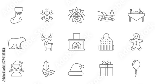 Festive Line Art Icons Christmas Holiday & Winter Season