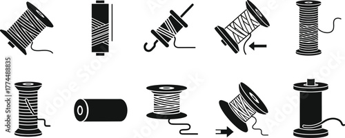 Spool of thread vector icons sewing craft material collection