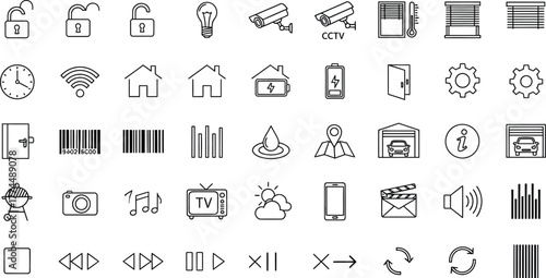 Collection of outline icons for smart home and technology use