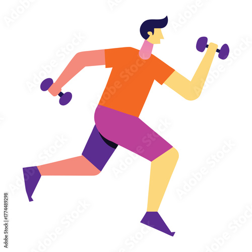 Illustration of Man Exercising with Dumbbells During Workout, Fitness Training