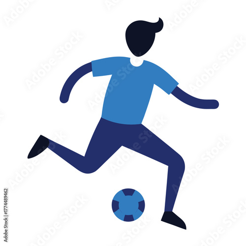 A cartoon illustration of a man kicking a soccer ball