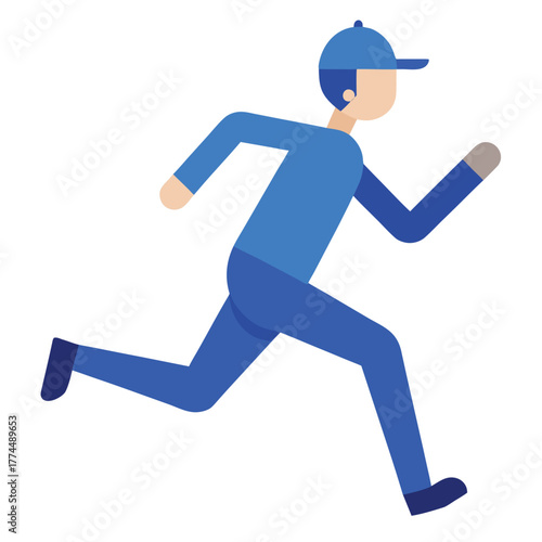 Vector illustration of a delivery man in a blue uniform and cap running fast for express service