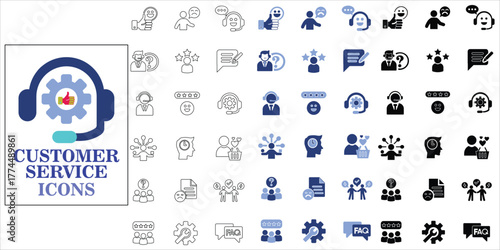 customer service icons set. customer, service, help, feedback, experience, complaint, assistance and more. simple complete vector