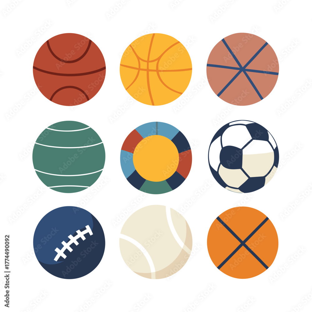 Fototapeta premium Colorful Sports Balls Icon Set