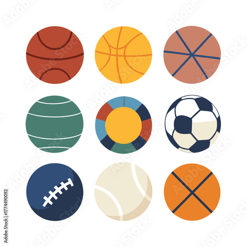 Colorful Sports Balls Icon Set