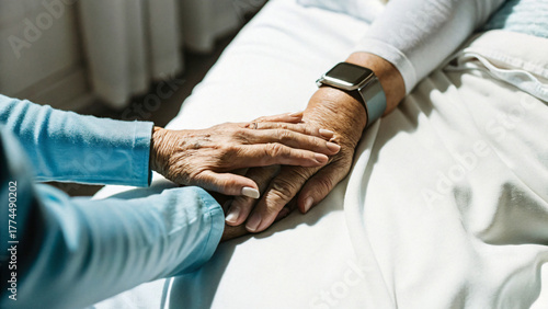 Compassionate Caregiver Holds Patient's Hand Offering Comfort and Support During Difficult Times	