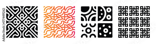 Diverse abstract geometric patterns textures showcasing symmetry and organic forms