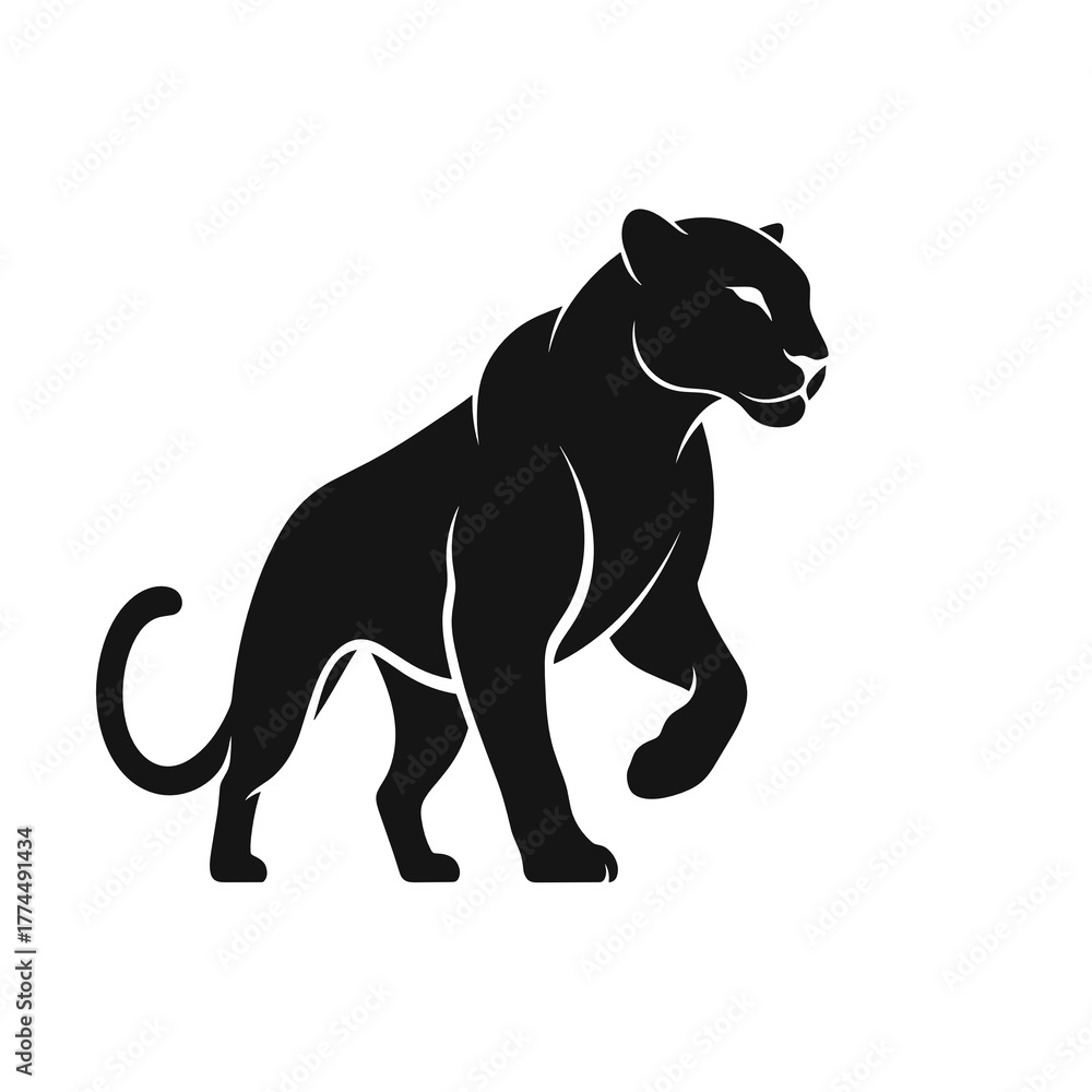 Naklejka premium Black leopard walking in a stylized silhouette design