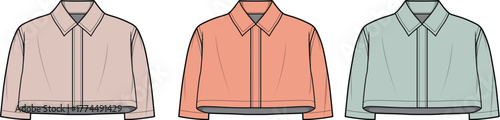 Fashionable cropped jacket illustrations in various colors for design and style inspiration