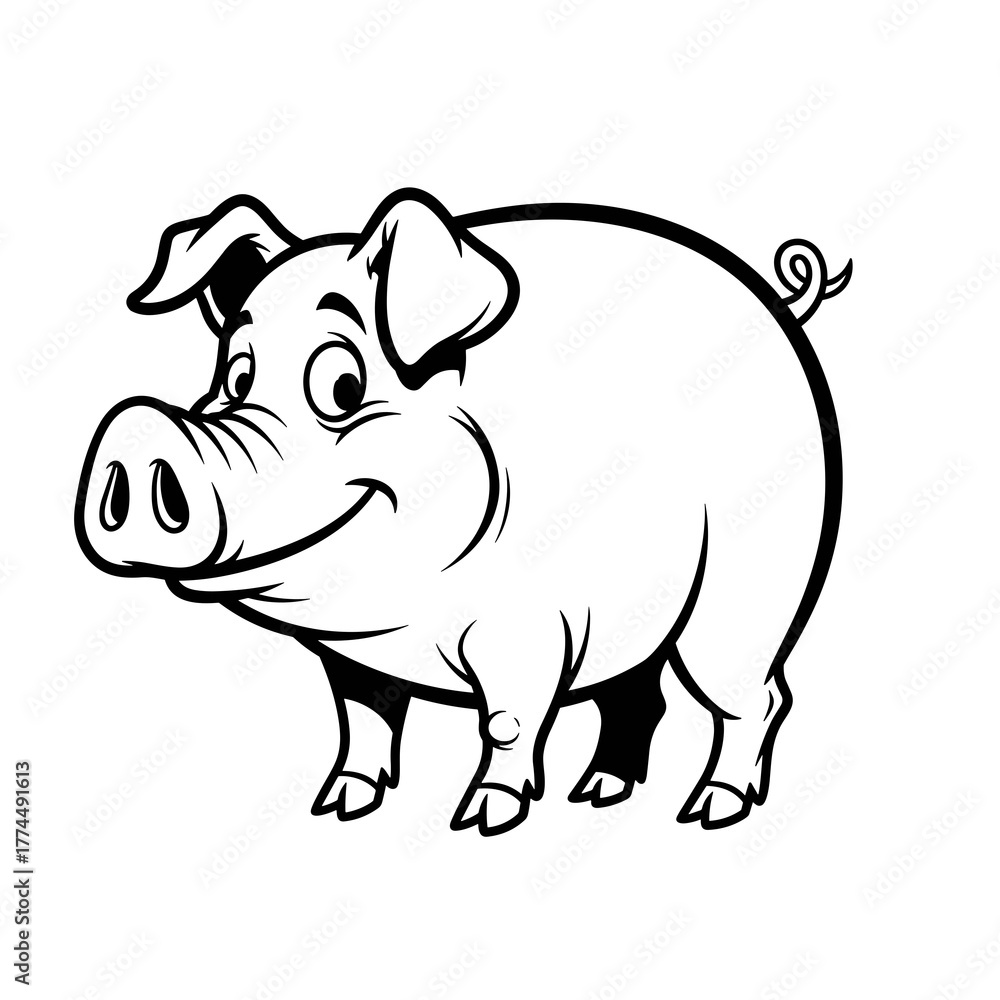 Obraz premium Cartoon pig smiling while standing on a white background 