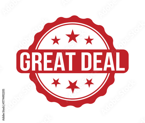GREAT DEAL text written on red round stamp sign. great deal  sign, logo, badge, icon, sticker, label, emblem, stamp, symbol isolated illustration.