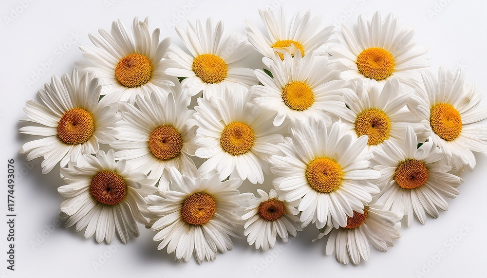 Obraz premium A Bunch Of White Daisies Are Scattered Across A White Background
