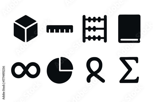 Educational icons set math and learning symbols in minimalist style