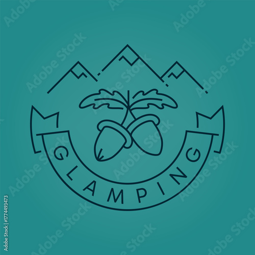 Glamping pine logo with outdoor camping theme