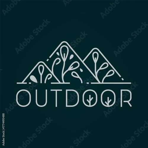Outdoor mountain plant logo in monoline style