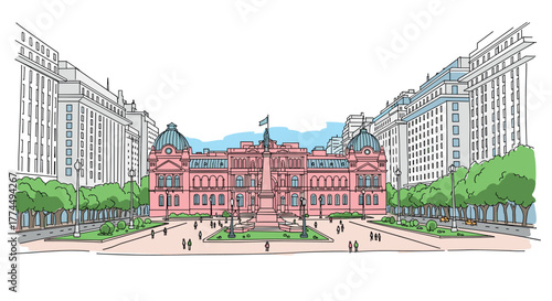 Buenos Aires skyline doodle with iconic landmarks and architecture