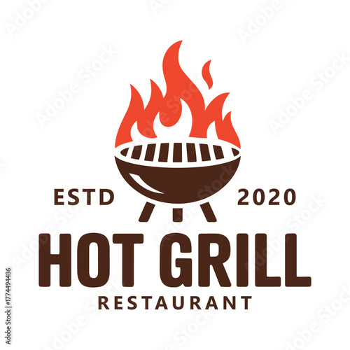 Vintage grills Logo barbecue with fork and fire flame