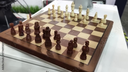 Robot versus human in a strategic chess match showcasing artificial intelligence skills