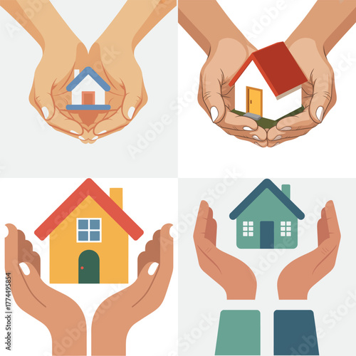 House held in hands real estate concept illustration