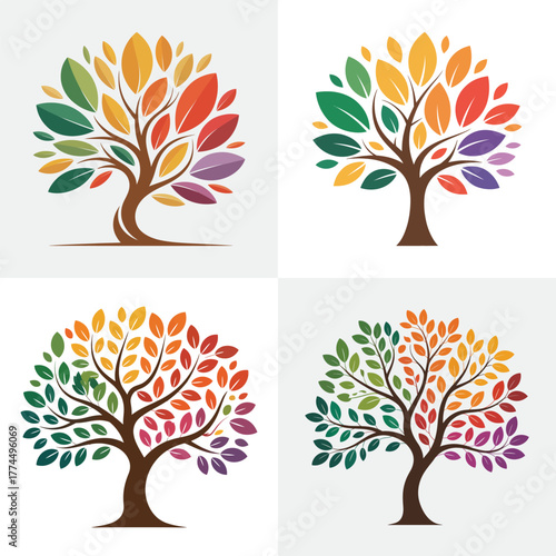 Four Seasons Tree Vector Set Illustration
