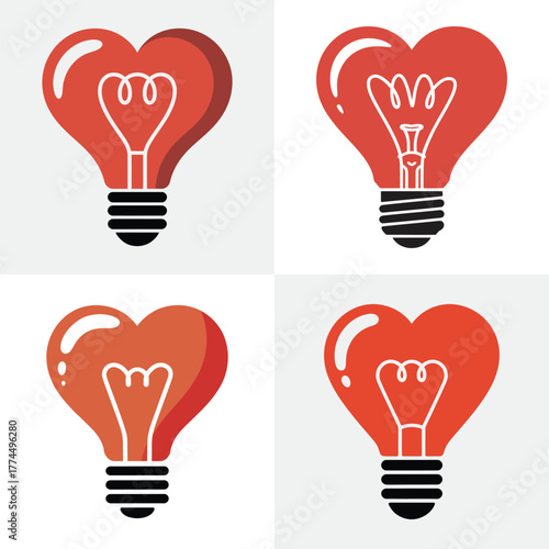 Heart Shaped Light Bulb Icon Symbolizing Creativity and Innovation